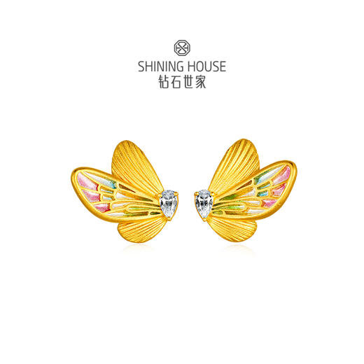【灵瑞降喜系列】钻石世家  古法黄金灵蝶珐琅古法金钻石耳饰 足金黄金耳饰【黄金产品不支持无理由退换货】预计3-5天发货 商品图1