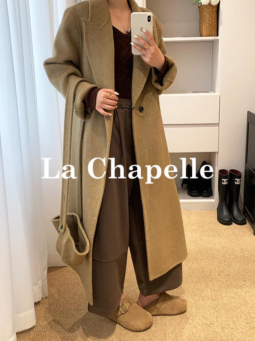 会员福利【高质感毛呢】拉夏贝尔/La Chapelle翻领两扣双面呢大衣斜挎包女含绵羊毛高级感毛呢外套冬季 商品图8