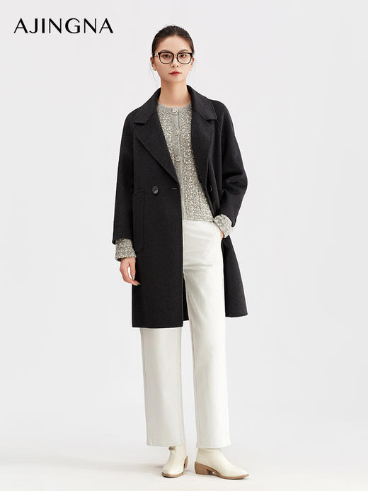 【商场同款】阿菁娜冬季新款松弛感直筒大衣双排扣双面绒面料大贴袋设计A30D511105 商品图2