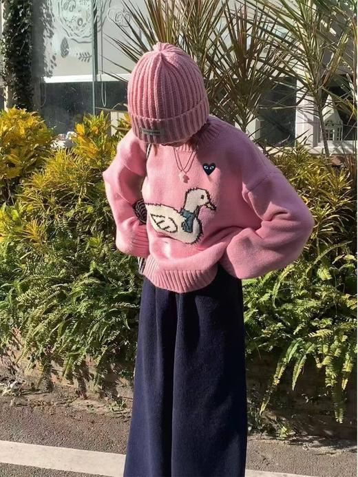 D121104柔和粉色俏皮减龄温柔风圆领套头针织衫女 商品图8