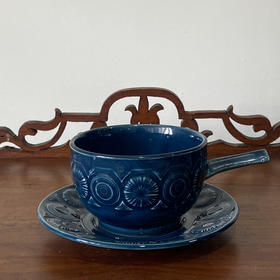 英国1970s TAMS 蓝色系列陶瓷圆形几何汤碗碟2pcs B0300