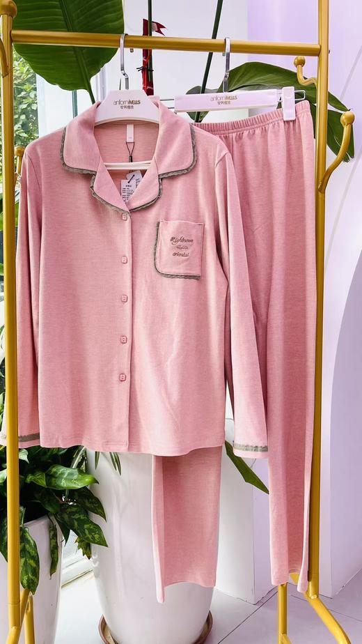 长袖长裤德绒棉翻领套装女款睡衣舒适透气1415347 商品图1