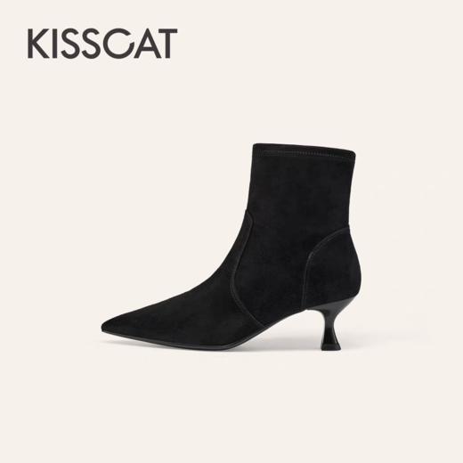 「KISSCAT接吻猫[巴黎侧影]25冬尖头细跟真皮短靴加绒时装靴瘦瘦靴」 商品图6
