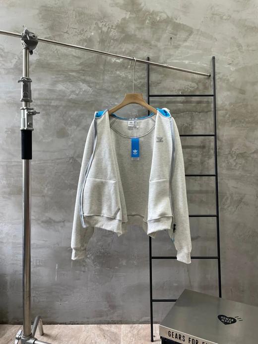 AD情侣款拼色设计开衫条纹全拉链连帽外套卫衣 商品图4