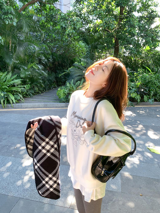 <曾小咸推荐>现货秒杀！微信超特价！韩系刺绣白色无帽圆领套头长卫衣 日常169.99/件 立减80 秒杀89.99/件！！ 商品图10