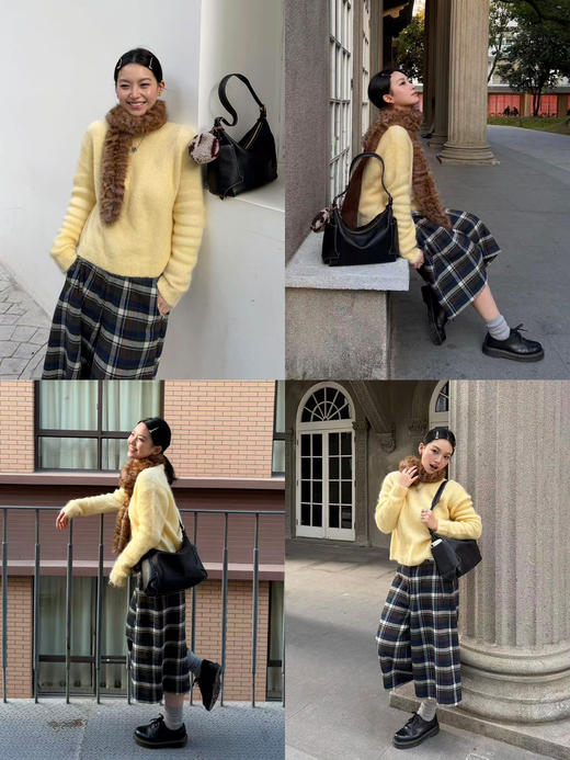 HIDEMI 复古色织格纹羊毛阔腿宽松休闲裤加厚毛呢中长裤配靴神裤 商品图2