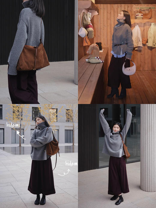 HIDEMI高领绵羊毛针织衫秋冬新款宽松螺纹翻领撞色设计感套头毛衣 商品图2