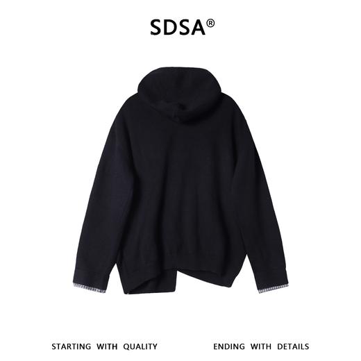 SDSA秋冬新款痞帅男装假两件连帽针织开衫毛衣百搭拼接衬衫格子 商品图4