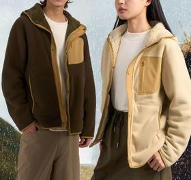 秋冬上新【喵小仟 双面穿连帽立领防风保暖搭简约风抓绒衣】运动休闲