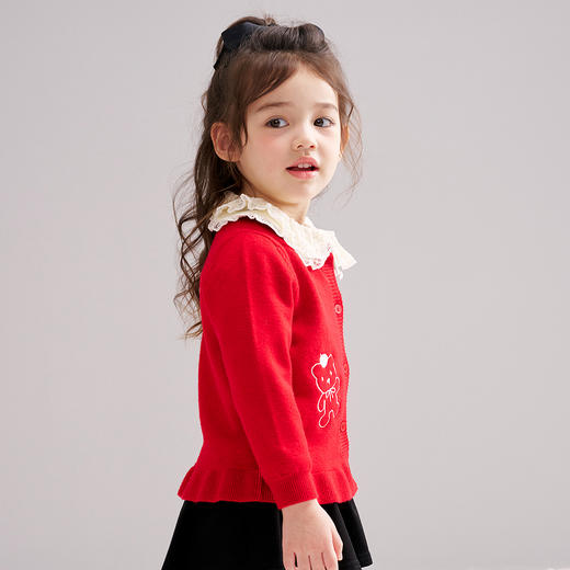 笛莎Deesha 2026春季女童可爱童趣绣花荷叶边针织开衫 商品图1