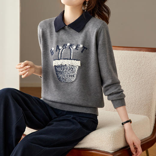 翻领撞色针织衫女长袖内搭，洋气减龄毛衣漂亮打底上衣CC-27-25260 商品图3