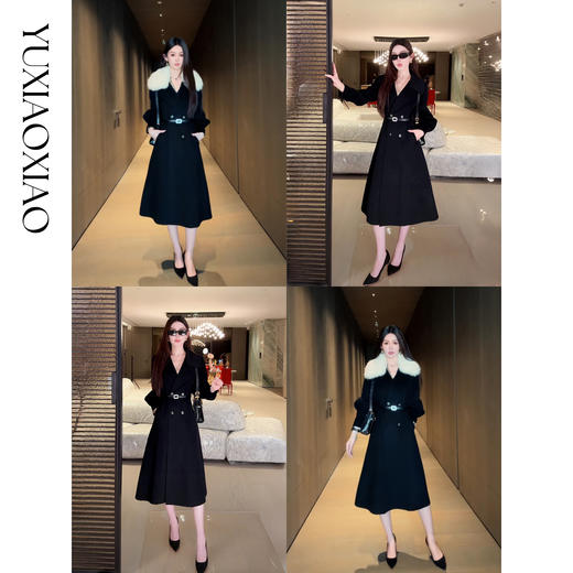 余潇潇【永恒魅力】羊绒绵羊毛拼接可拆卸山羊绒领子泡泡袖收口大衣 商品图0