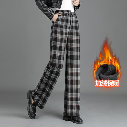 格纹复古一体绒休闲长裤，窄版显瘦阔腿裤垂坠感修身直筒裤MYX-KDFY-39635-L 商品图1