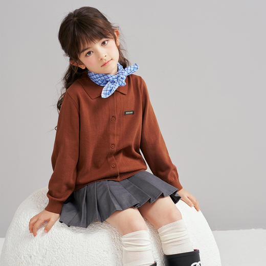 笛莎Deesha 2026春季女童时尚学院风翻领针织开衫 商品图0