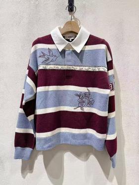 中性款条纹针织polo衫毛衣la