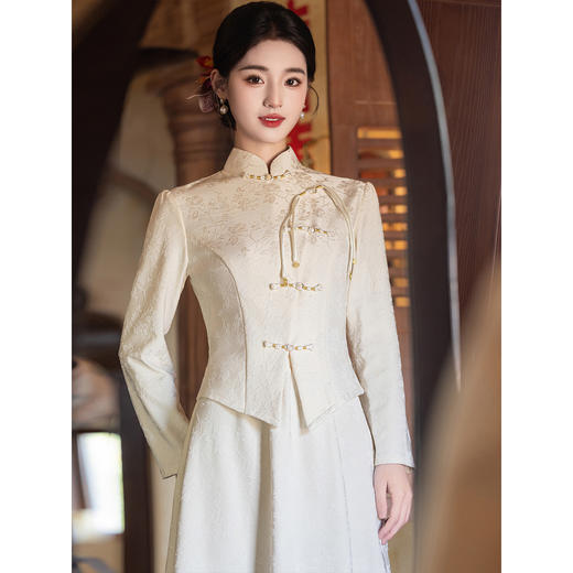 【花月夜】敬酒服新娘旗袍冬季新中式长袖订婚礼服裙回门便装LSB4305 商品图2