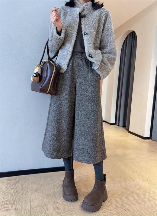 LP时髦气质羊毛混纺温暖显瘦大阔腿八分裤加厚靴裤 商品图7