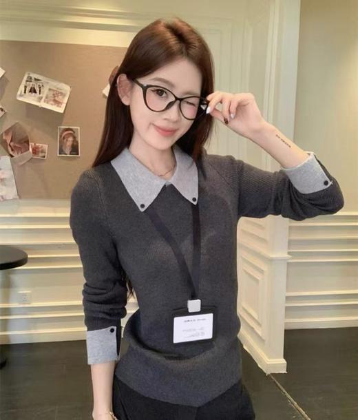 【氛围感翻领撞色假两件针织衫】🌅巨显身形单薄❗️ 秋冬氛围感必备🧶拯救你的日常穿搭纠结！ 穿过的都说好！物超所值的品质！！！-AJYX 商品图3