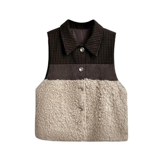 爆款3-5天发货！isabelle marran羊驼绒拼麂皮一体复古马甲JS3693183 商品图5