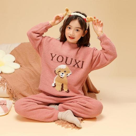 舒适珊瑚睡衣儿童女孩睡裤加絨加厚保暖两件套童家居套装可爱宽松 商品图2