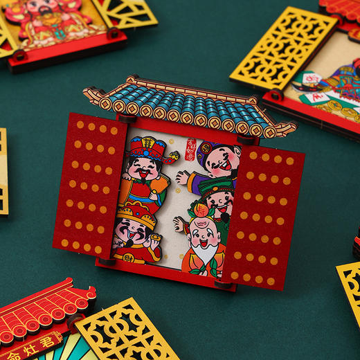新年五福临门财神冰箱贴国潮木质开门磁吸财神爷冰箱贴喜庆装饰 商品图1