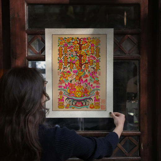 2026五福摇钱树非遗年画 春节装饰画客厅挂画摆件传统手工艺礼物 商品图1
