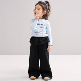 笛莎Deesha 2026春季女童时尚休闲裙边直筒阔腿裤长裤