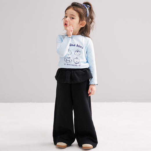笛莎Deesha 2026春季女童时尚休闲裙边直筒阔腿裤长裤 商品图0