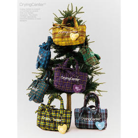 CryingCenter多色复古格纹托特包（含云朵挂件）斜挎单肩包大小号