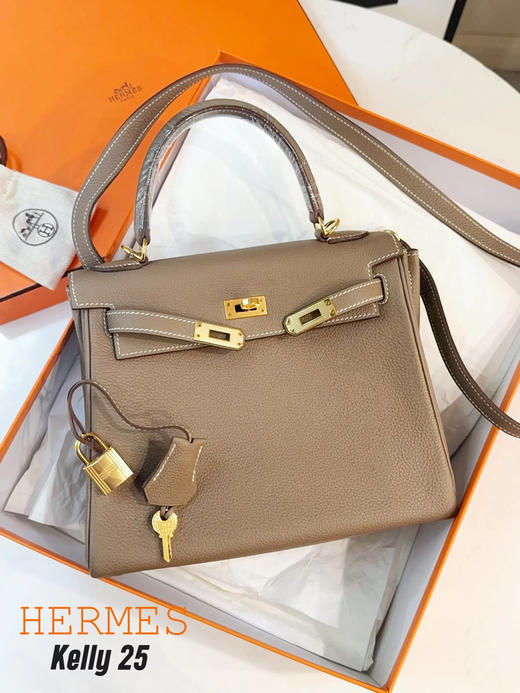爱马仕 kelly 25 大象灰 金扣 togo皮 手拿包 商品图0