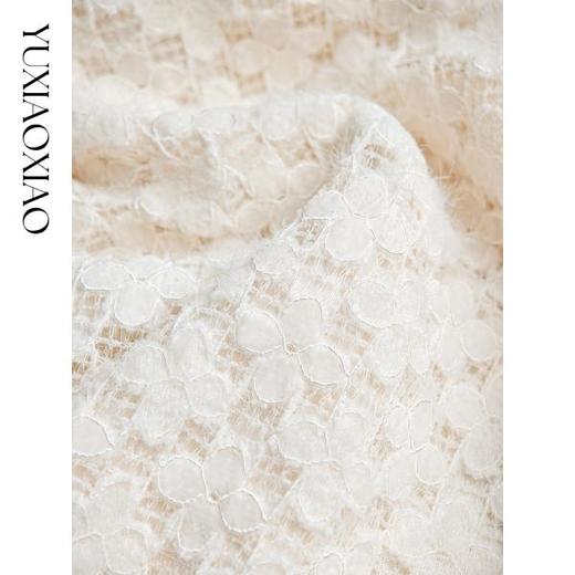 余潇潇【女神降临】气质四叶草花型蕾丝设计感蝴蝶结圆领修身连衣裙 商品图2