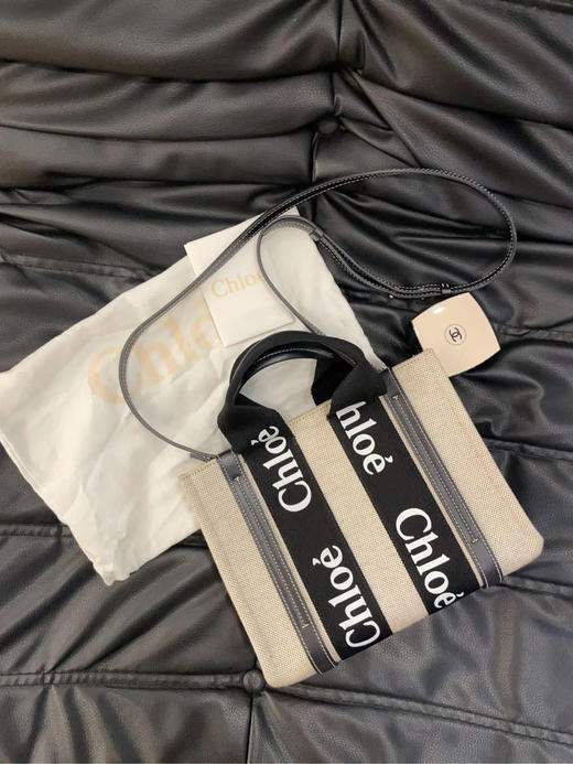Chloe Woody 米色拼黑色 帆布拼牛皮 小号 托特包 商品图1