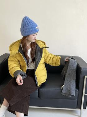 【YW】无忧购50绒女士羽绒服拼色洋气小个子短款宽松白鸭绒外套 8521（截单后3-5天发货）