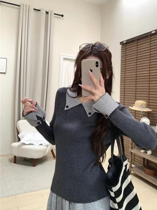 【氛围感翻领撞色假两件针织衫】🌅巨显身形单薄❗️ 秋冬氛围感必备🧶拯救你的日常穿搭纠结！ 穿过的都说好！物超所值的品质！！！-AJYX 商品图1