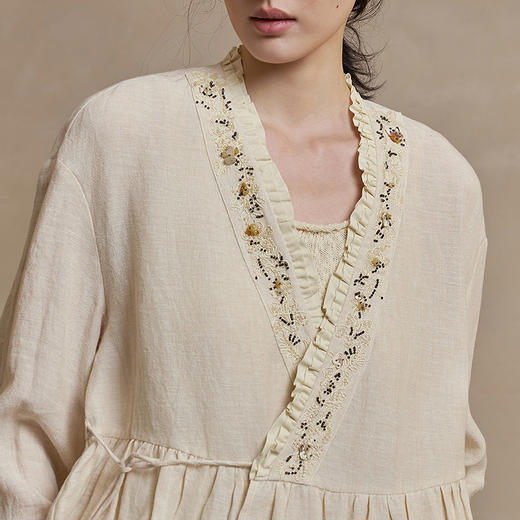 【林栖设计小店】手工钉珠|混纱麻绣花外套中式荷叶边2026早春新款上衣女1961030 商品图7
