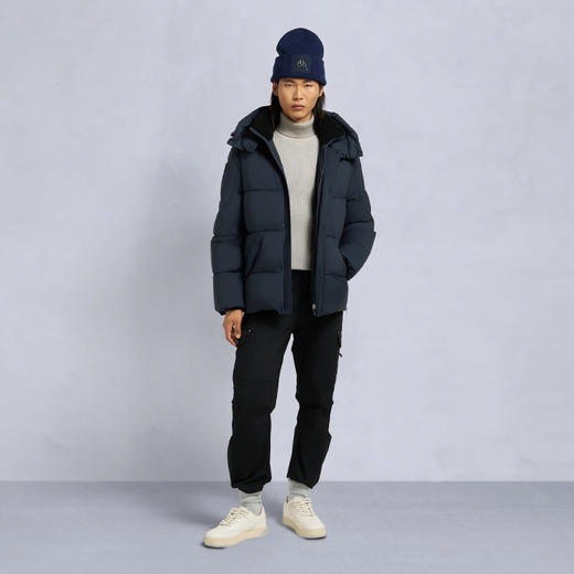 MOOSE KNUCKLES 男士金属驼鹿指节徽标绗缝连帽羽绒服 蓝色 M35MJ146 833 商品图6