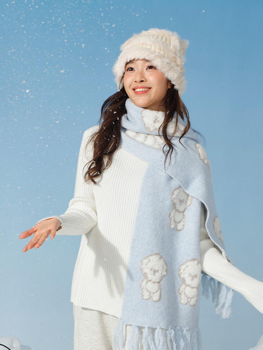 卡通立体小狗撞色围巾女2025冬季流苏长巾围脖-纪念日百货门店同款167844344 商品图3