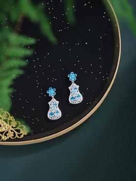 子佩集【花映云裳】银S990耳钉【QFES049】旗袍花丝珐琅彩原创作品