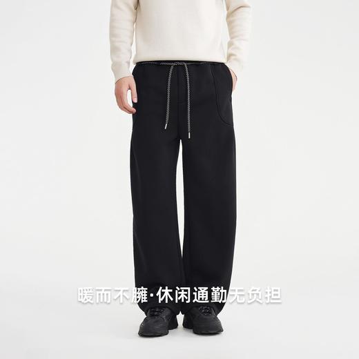 男士宽松420克复合奥粒绒加绒休闲裤2025冬季新款简约弯刀裤子男91495 商品图3