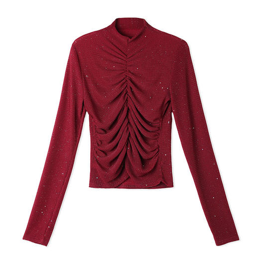 KQL E46M2034亮丝网纱T恤半高领收腰显瘦大码打底衫 商品图4