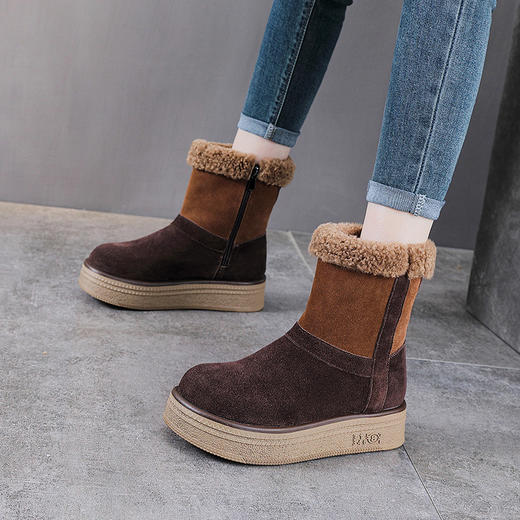 YR 2978加绒加厚保暖雪地靴户外防滑厚底短靴毛毛鞋 商品图0