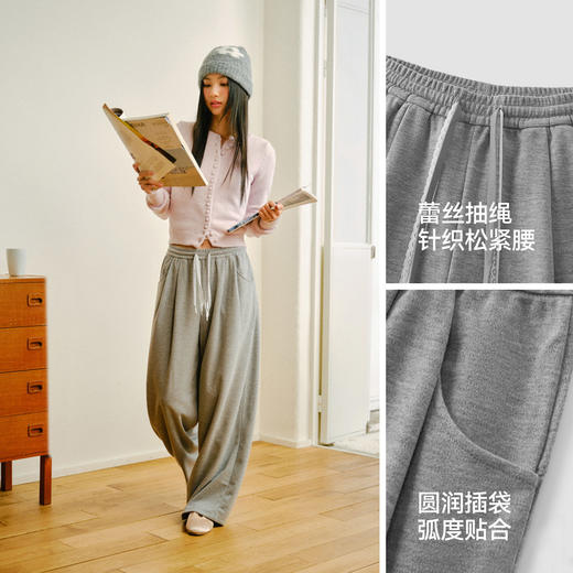 森马休闲裤女春季打褶松紧腰蕾丝糯米裤宽松垂坠感2026新款阔腿裤 商品图4
