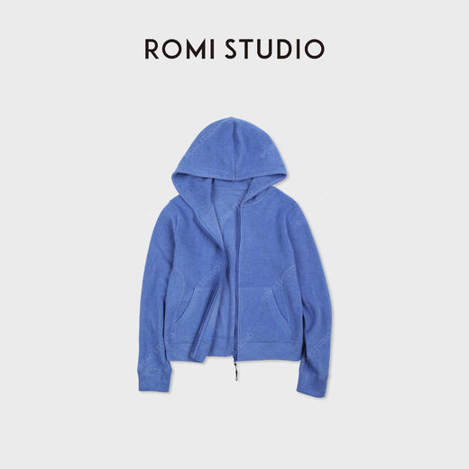 ROMI STUDIO“美式复古”细密起绒蓝色雾面连帽开衫卫衣 RWCSS67345 商品图0