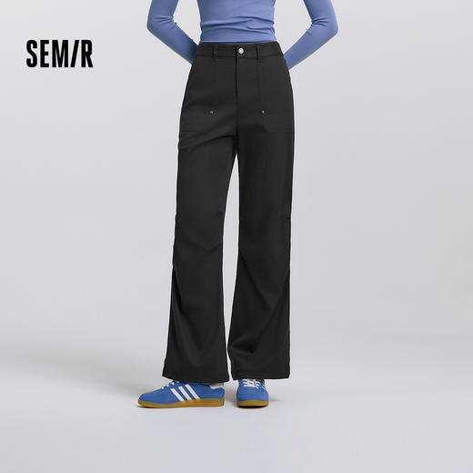 森马休闲裤女春季半松紧腰长裤简约工装风户外潮酷街头潮流阔腿裤 商品图0