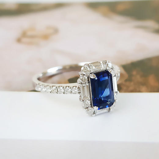 【天然正品】AU750白金豪镶钻镶天然老烧斯里兰卡皇家蓝1.02克拉蓝宝石戒指10.5号（戒圈可改）女士021225NJS10 商品图2