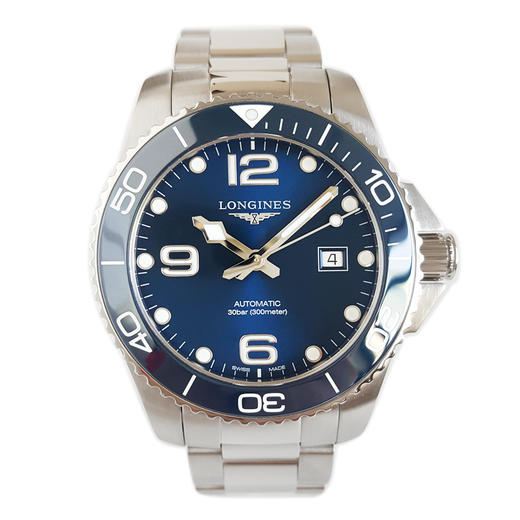 【95新】LONGINES 浪琴L3.782.4.96.6自动机械机芯日期显示43MM（男款）康卡斯系列精钢/可旋转陶质字圈 031225NJS18 商品图0