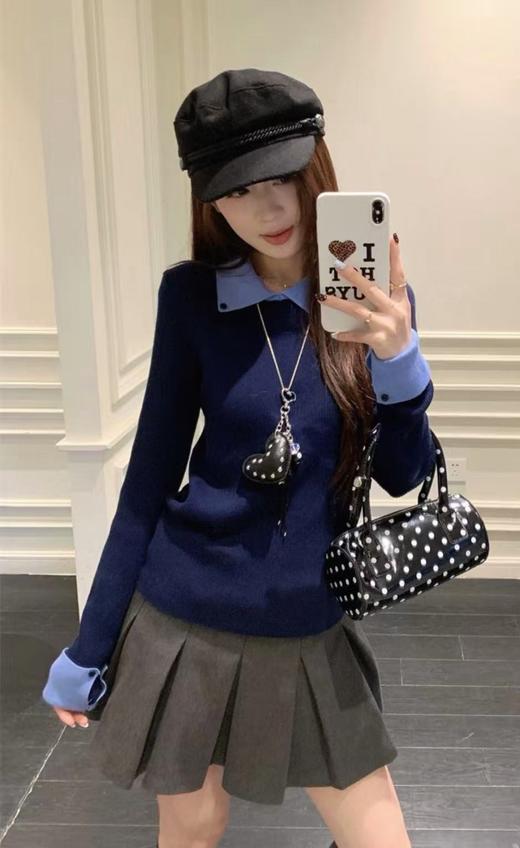 【氛围感翻领撞色假两件针织衫】🌅巨显身形单薄❗️ 秋冬氛围感必备🧶拯救你的日常穿搭纠结！ 穿过的都说好！物超所值的品质！！！-AJYX 商品图5