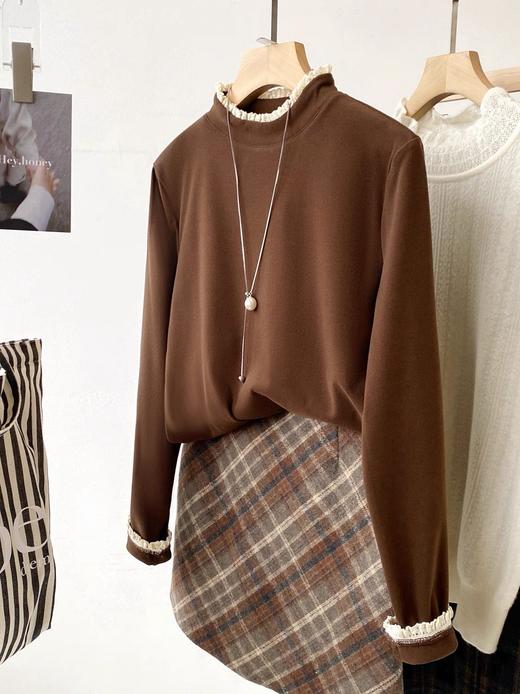 【YW】无忧购韩系ins温柔百搭半高领蕾丝花边双面磨毛内搭打底衫9001（截单后3-5天发货) 商品图10