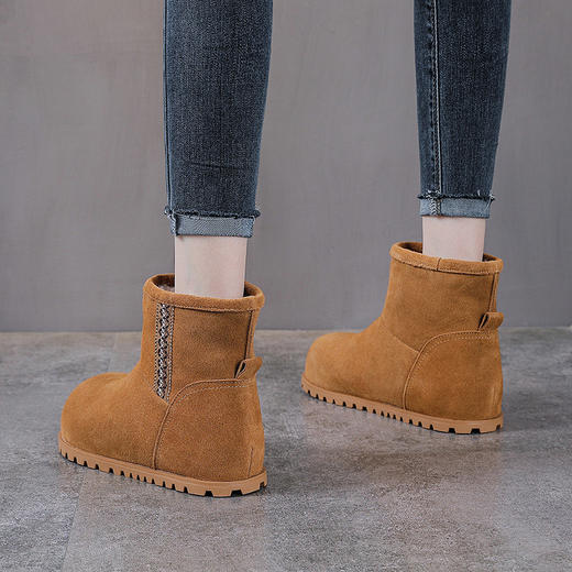 YR 2972真皮一脚蹬短靴厚底毛毛鞋外穿保暖雪地靴加绒棉鞋 商品图3