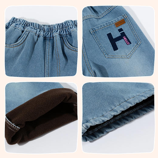 贝贝怡童装女童加绒牛仔裤复古水洗阔腿儿童宽松长裤冬季休闲裤子ZB4EK052 商品图6